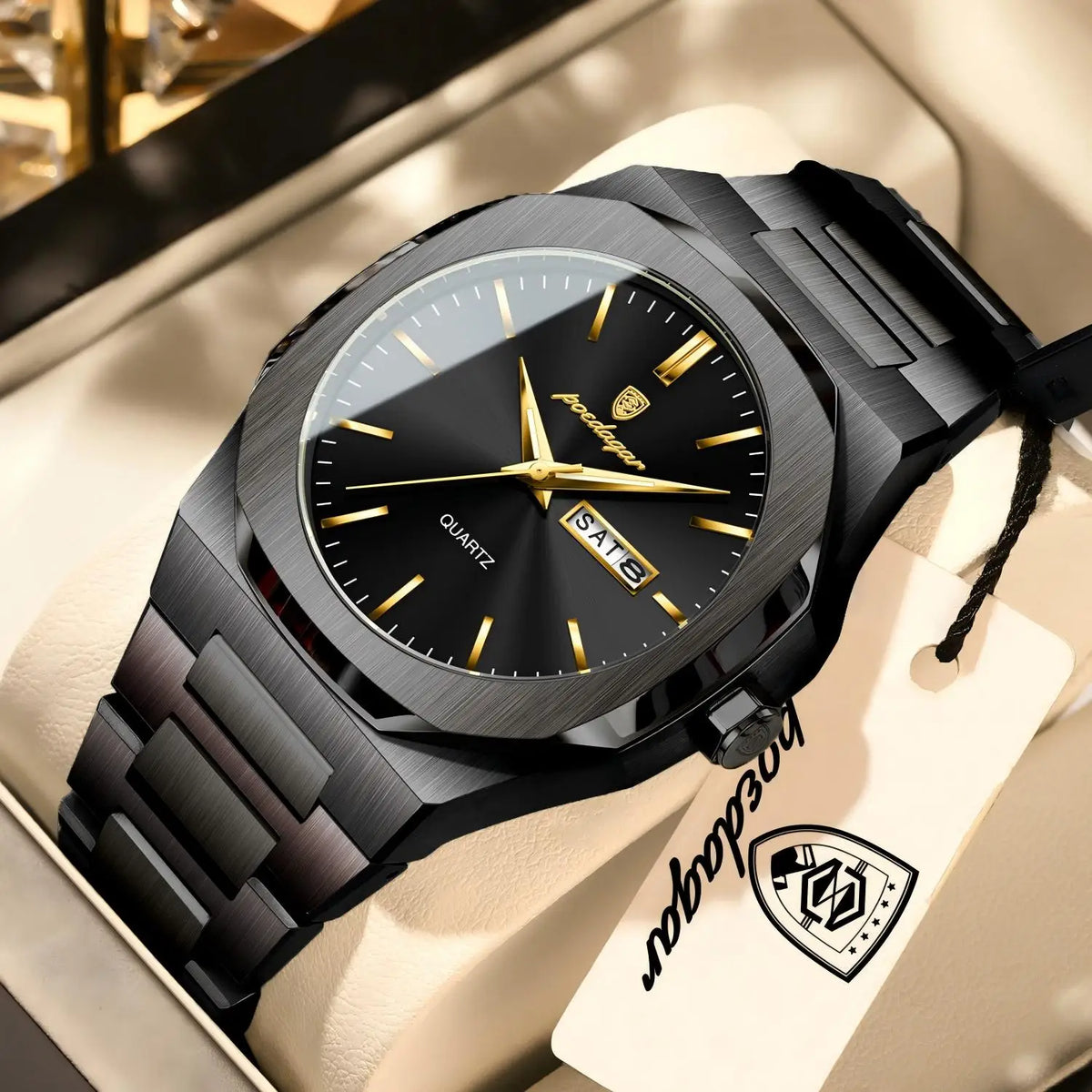 POEDAGAR Top Fashion Brand Man Clock Luminous Waterproof Stainless Steel Men's Watch Date Week Quartz Business Watches For Men Relogio Masculino