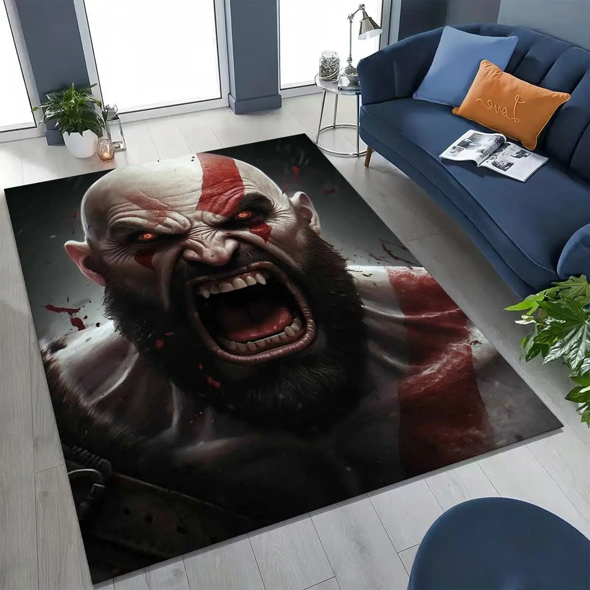 Alfombra de juego 3A de Kratos de God of War Classics para dormitorio, sala de estar, sofá, felpudo de decoración para el hogar, alfombrilla grande antideslizante para juegos de niños