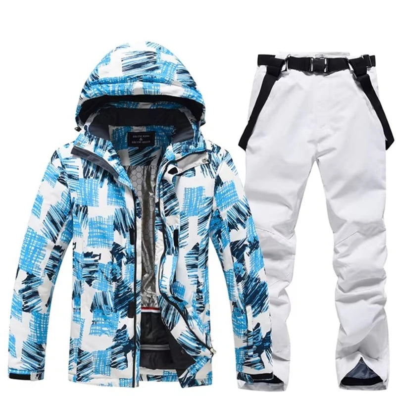 -30, Conjuntos de trajes de nieve para hombre, traje de snowboard, ropa de esquí, chaqueta de esquí y pantalón con pechera, traje de snowboard, invierno al aire libre