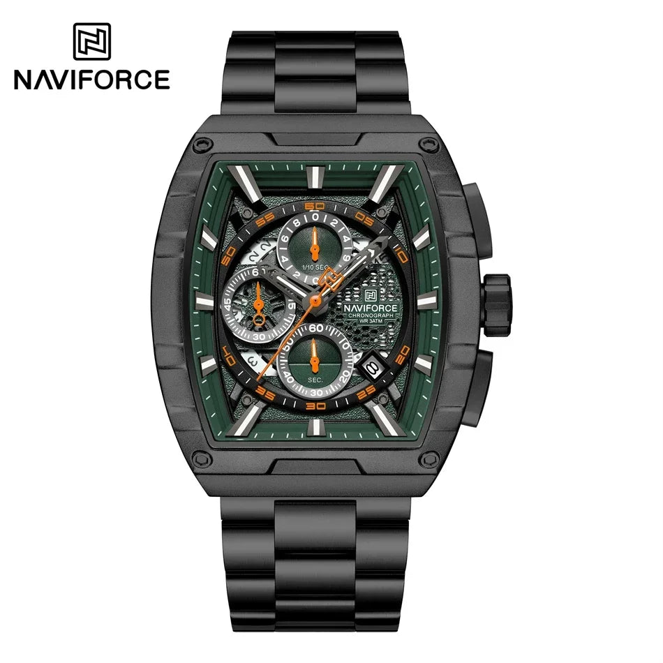 Reloj de cuarzo con cronógrafo para hombre NAVIFORCE, moderno, deportivo, para exteriores, para viajes, original, regalo para hombre, nuevo estilo, diseño Tonneau