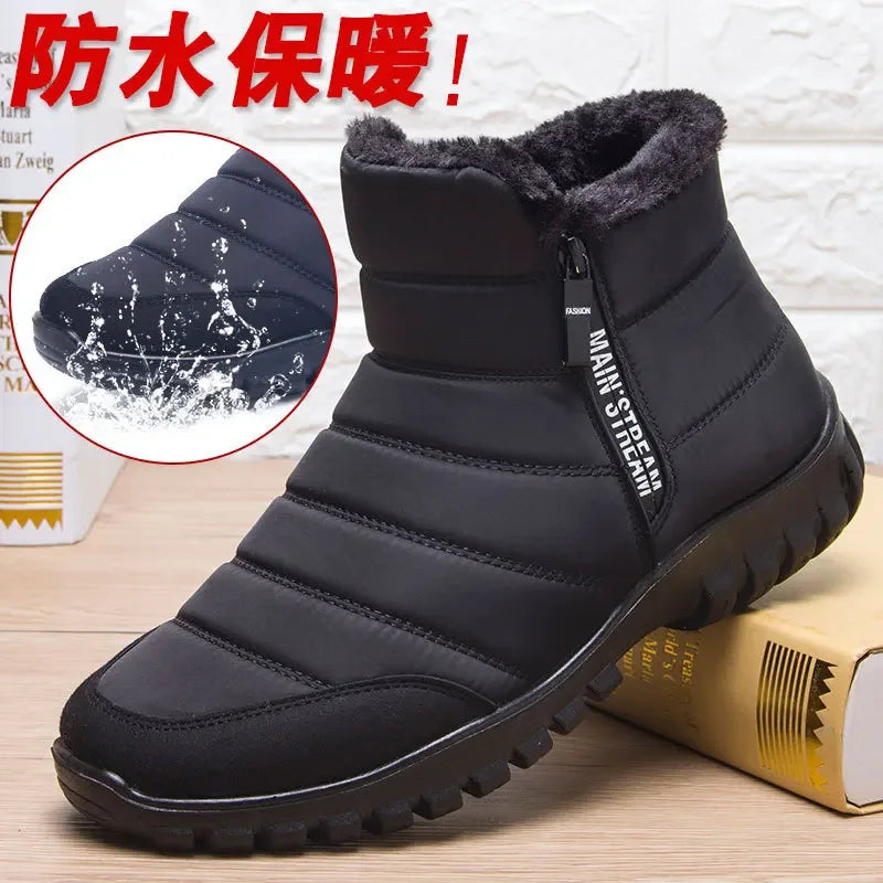 Botas de nieve tobilleras de invierno para hombre, zapatos antideslizantes impermeables para hombre, calzado informal de felpa para mantener el calor, calzado de talla grande para parejas, calzado para hombre66