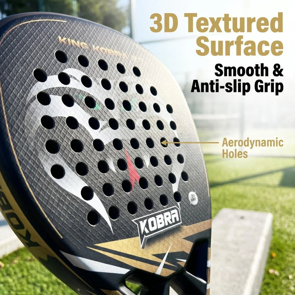 Raqueta de Pádel KING KOBRA 2.0 de Fibra de Carbono 18K, Superficie Antideslizante con Textura 3D, Raqueta Profesional de Tenis de Pádel Resistente a Impactos