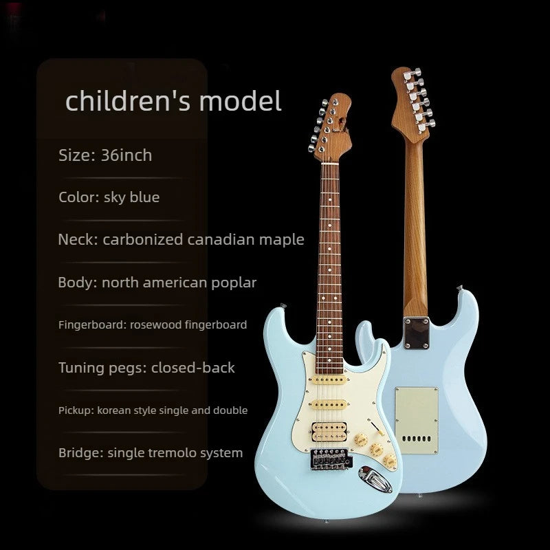 Guitarra Eléctrica para Niños de 36 Pulgadas, Guitarra Eléctrica de Práctica para Principiantes, Guitarra con Mástil de Madera Carbonizada, Instrumentos de Nivel Inicial