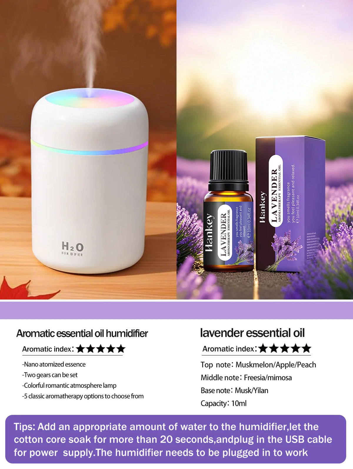 Difusor de aromaterapia de 300ml, humidificador, purificador de aire, uso doméstico en el coche, aceite esencial de aromaterapia con luz de siete colores