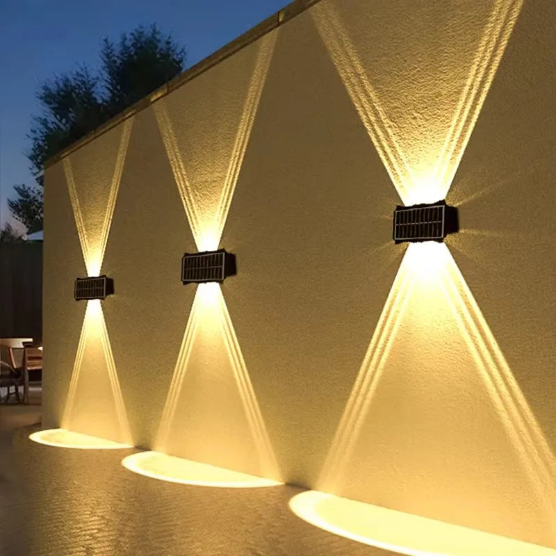 Lámpara de pared solar LED para exteriores, luz impermeable con iluminación ascendente y descendente, decoración para balcón, patio y jardín