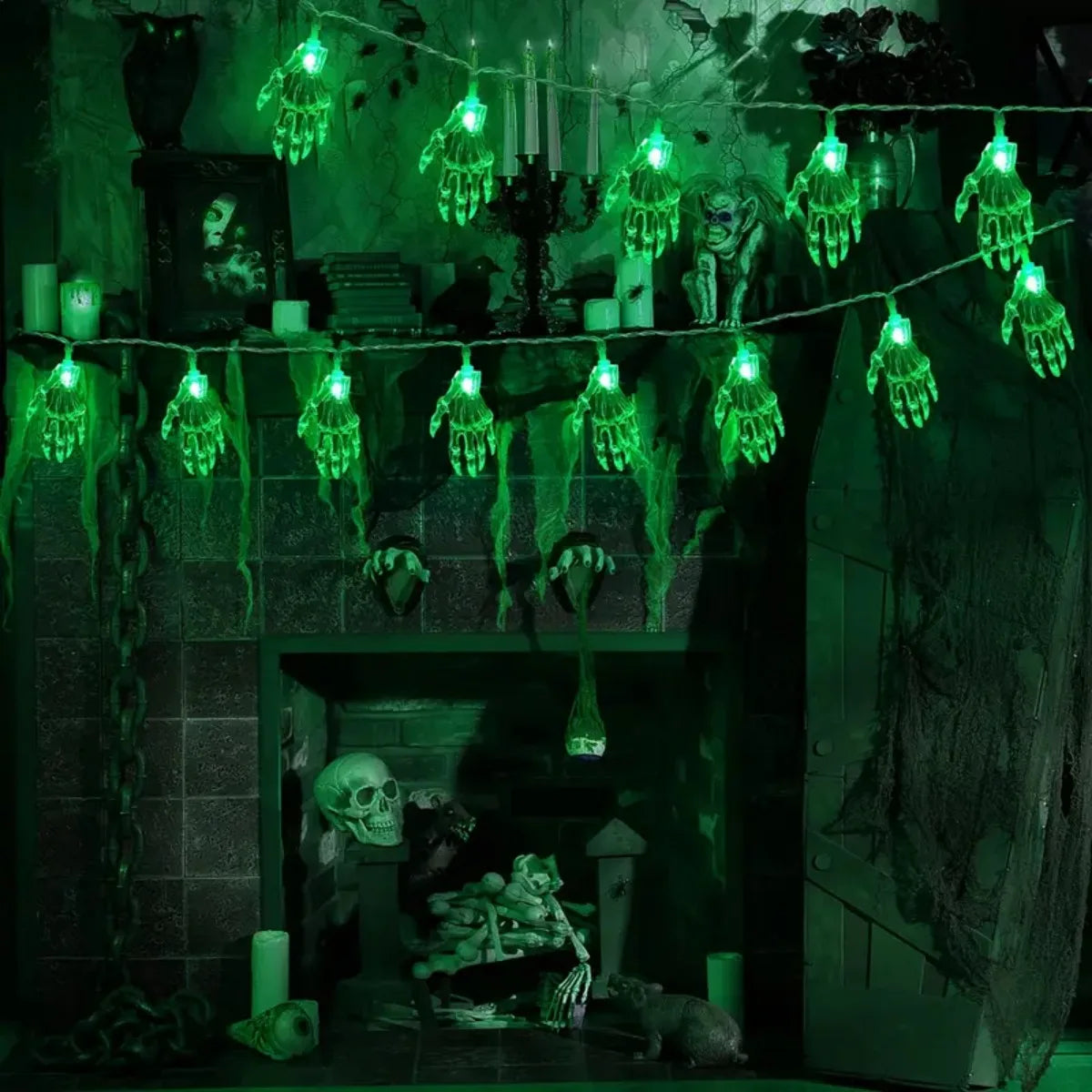 1 unidad de luces LED de cadena con forma de mano embrujada, funciona con pilas, luz de mano fantasma de colores para decoración de Halloween en el hogar, interiores, exteriores y patios