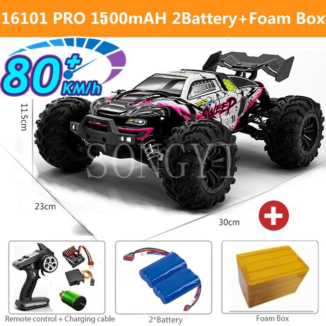 Coches RC de 50 u 80 km/h, escala 1/16, todoterreno, derrape, 4WD con LED, control remoto 2.4G, camión monstruo impermeable, regalo de juguete para adultos y niños