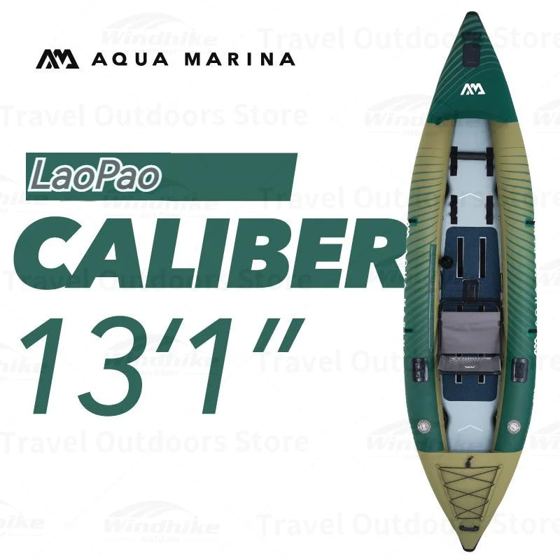 Kayak Inflable AQUA MARINA CALIBER para Pesca, Kayak para 2 Personas, Bote para Deportes Acuáticos, Canoa, Dinghy de PVC, Balsa con Asiento, 398x98cm