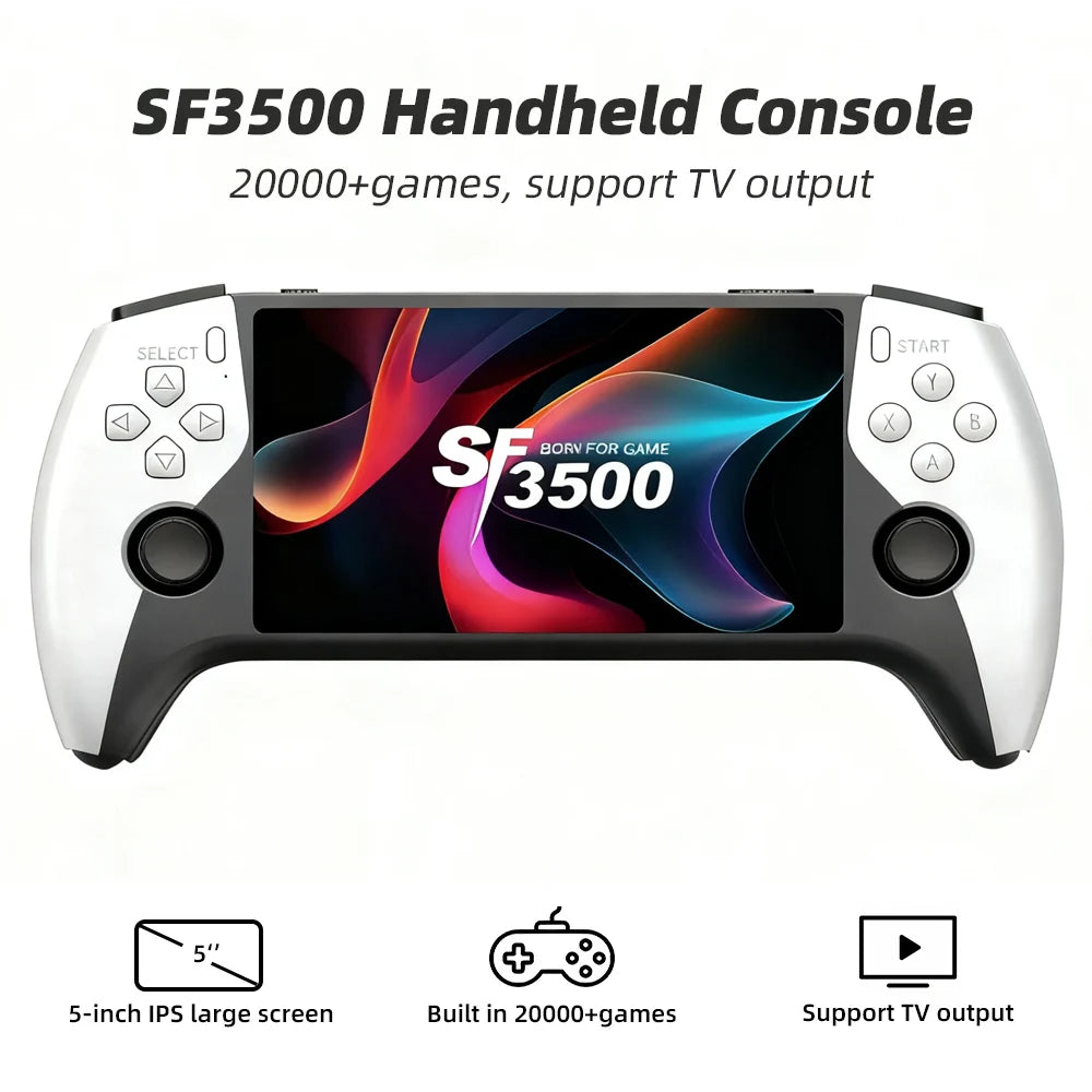 Nueva Consola de Juegos Portátil SF3500, Consola de Juegos Portátil con Pantalla IPS Grande de 5 Pulgadas, Más de 20000 Juegos Integrados, Compatible con Salida de TV