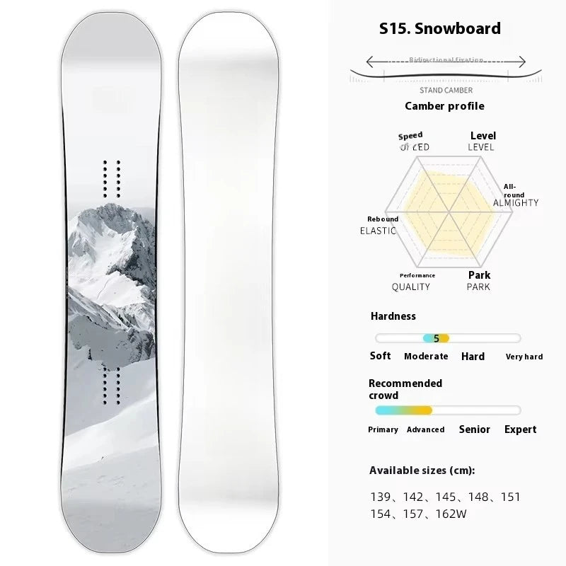 Tabla de Snowboard Todoterreno de Alto Rendimiento, Fabricada con Madera de Álamo, Diseño Camber, para Adultos y Niños, Estilo Libre, Construcción Sandwich