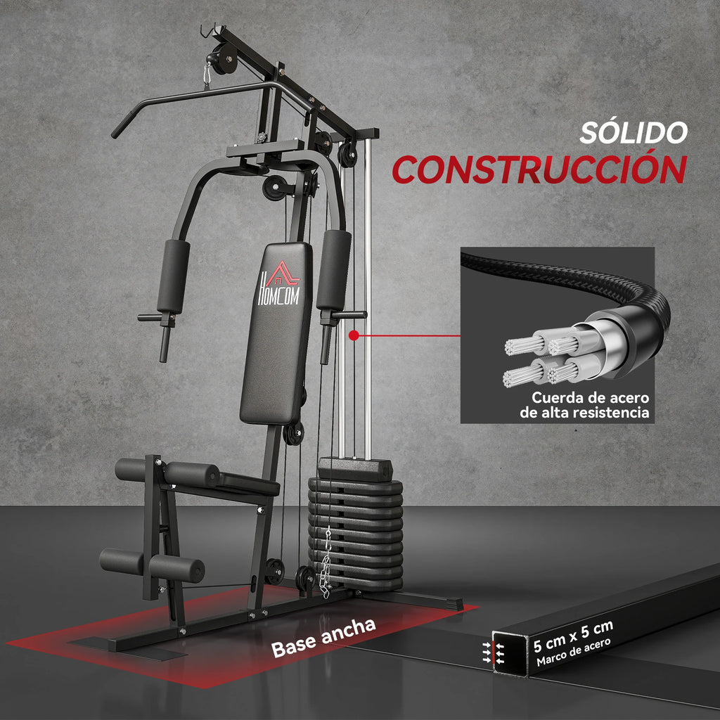 HOMCOM Multiestación Musculación con Curl para Piernas Peso de 45 kg Negro