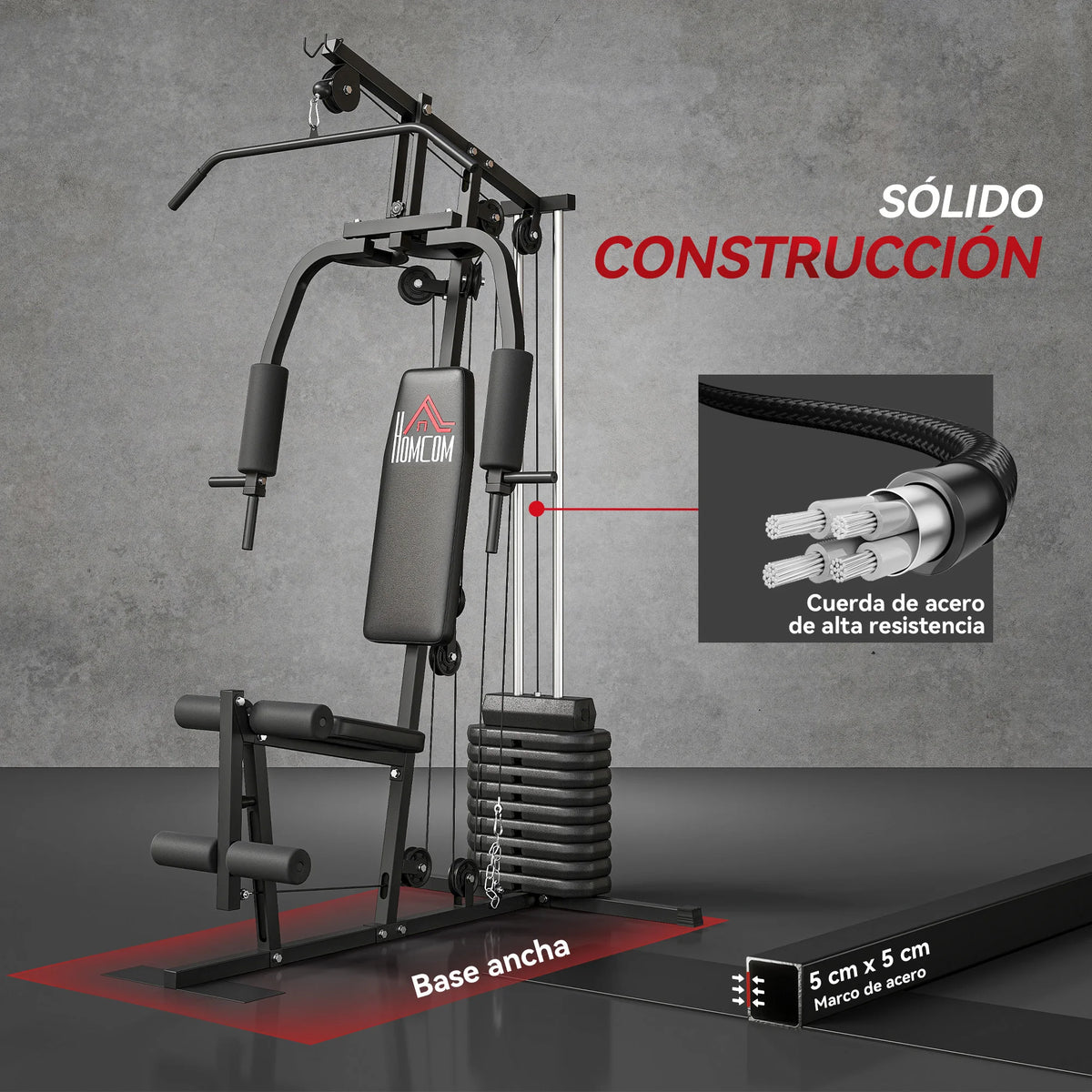 HOMCOM Multiestación Musculación con Curl para Piernas Peso de 45 kg Negro