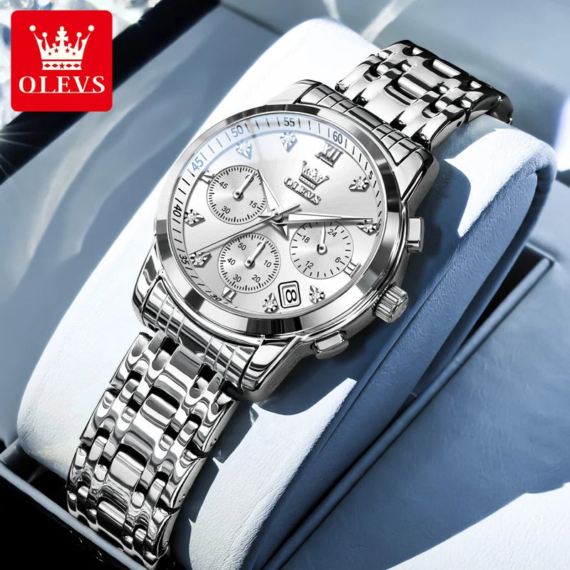 Reloj OLEVS 2858 nuevo para mujer, de cuarzo, moderno, clásico, resistente al agua, luminoso, con fecha, cronógrafo, de marca de lujo, original para mujer
