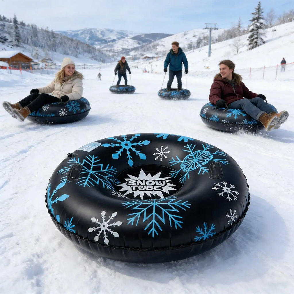 Tubo de nieve inflable, anillo de remolque para deportes al aire libre para adultos, tabla de esquí de PVC engrosada con forma de copo de nieve, trineo de nieve en forma de donut, equipo de trineo