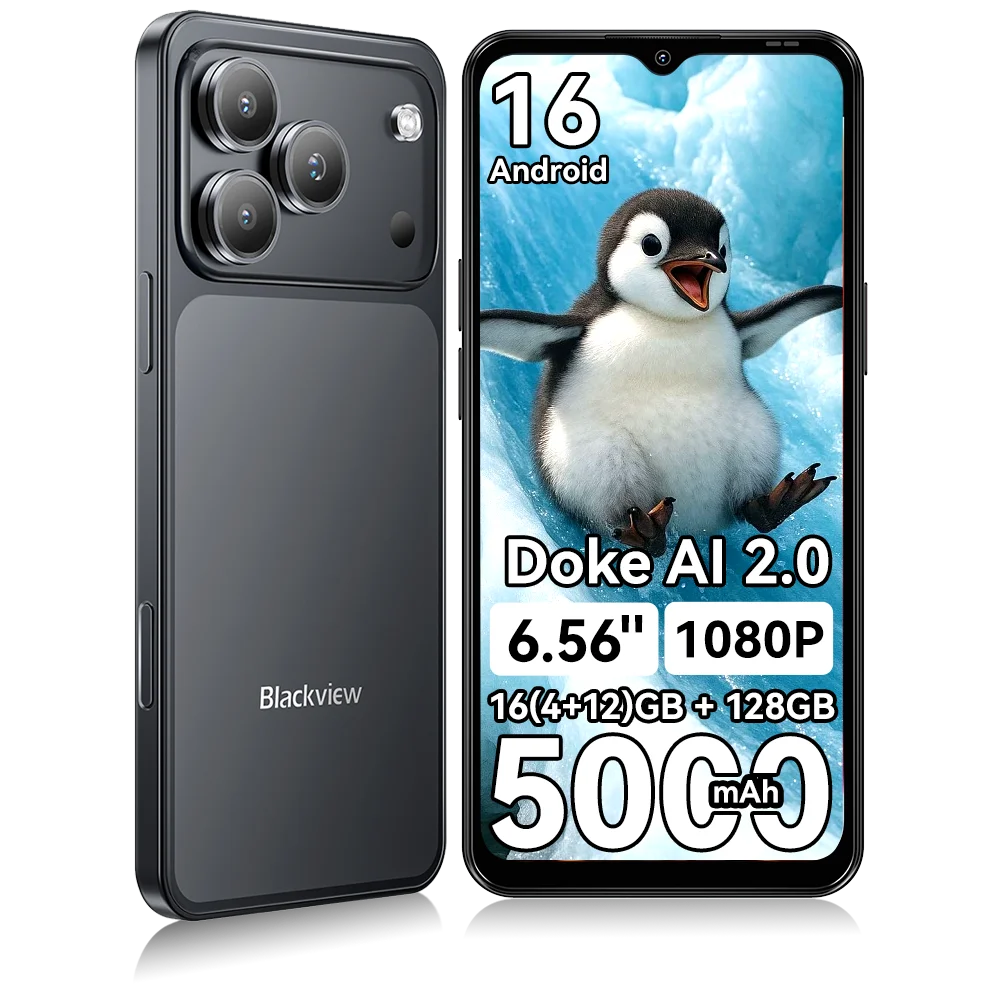 Smartphone Blackview WAVE 7C, 4GB RAM + 12GB RAM virtual, 64GB ROM, pantalla HD+ de 6,56", batería de gran capacidad de 5000mAh, Android 16, Doke AI 2.0, grabación de video 1080P, funda protectora de TPU gratuita