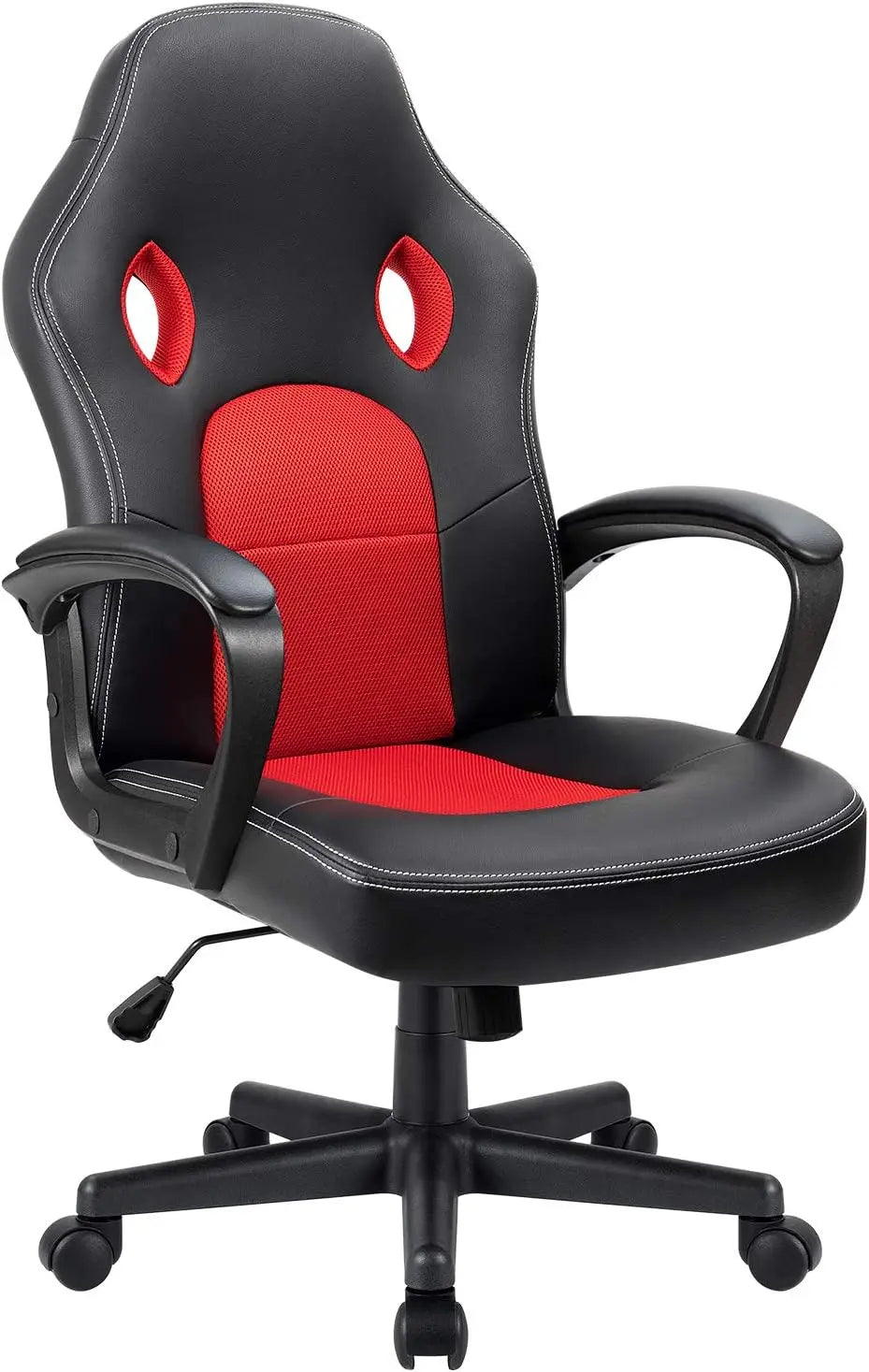 Silla gamer ajustable con respaldo alto, asiento acolchado y base giratoria negro y rojo