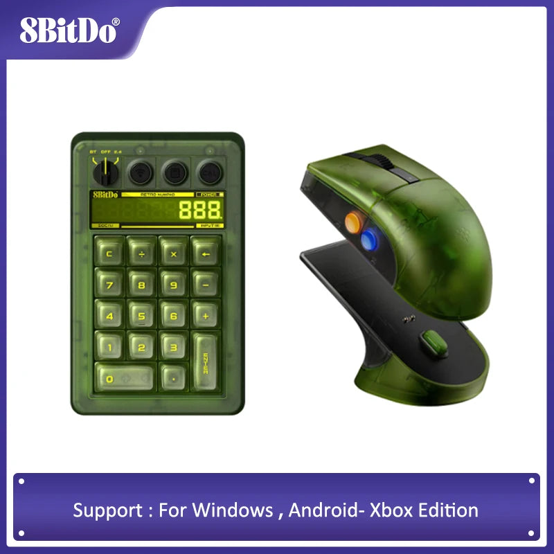 Teclado Numérico Mecánico Retro 18 de 8BitDo, con Licencia Xbox, Transparente Verde, Bluetooth 2.4G, Cableado, Intercambiable en Caliente, Modo Calculadora para Windows