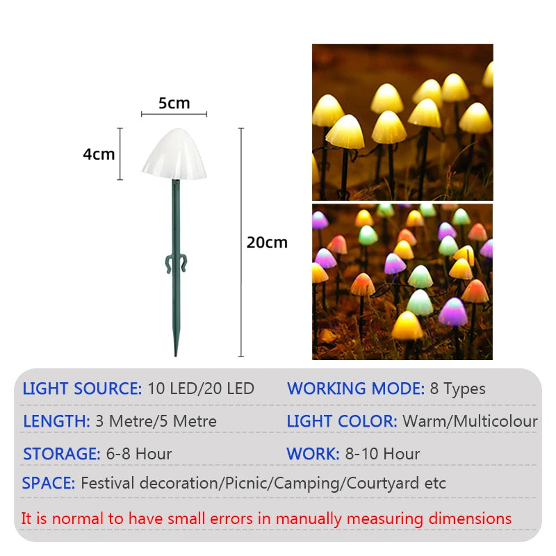 Lámpara solar LED de setas para césped, impermeable, para exteriores, con 8 modos, luz decorativa para senderos, paisajes, patios, terrazas y jardines