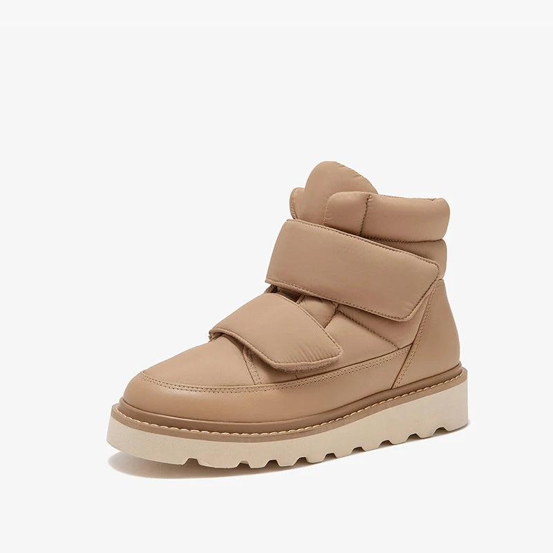 BEAUTODAY botines de mujer de tela con punta redonda plataforma de Color sólido gancho y bucle antideslizante botas de nieve de invierno hechas a mano 08064
