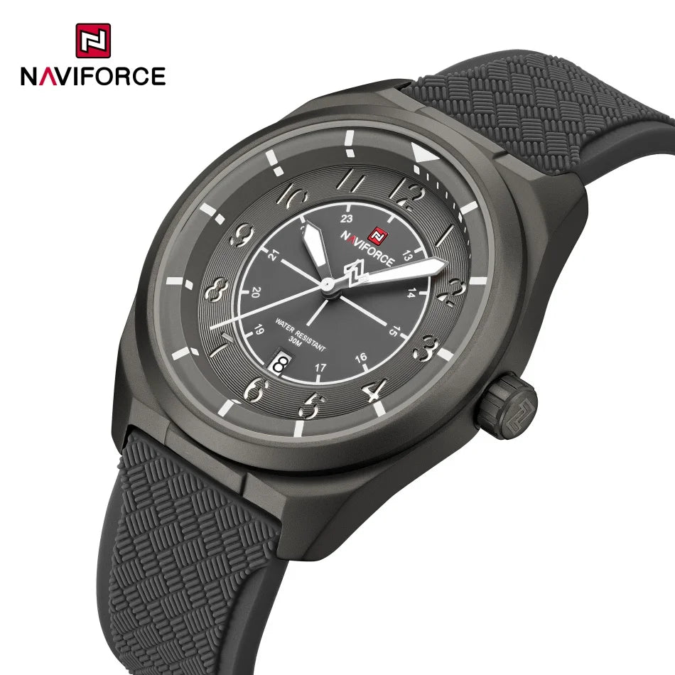 Reloj deportivo táctico militar NAVIFORCE para hombre, con correa de silicona luminosa, movimiento de cuarzo, resistente al agua 3ATM y caja de aleación de zinc