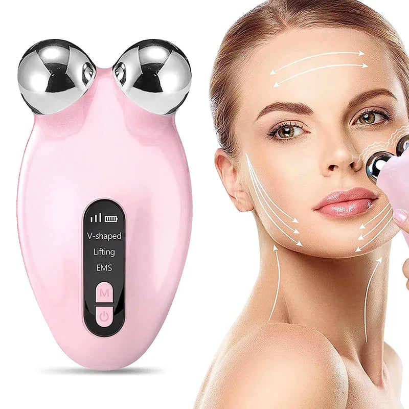 Rodillo masajeador Facial EMS, máquina de Estiramiento Facial de microcorriente, masajeador con rodillo Facial en V, rejuvenecimiento de la piel, dispositivo de belleza antiarrugas