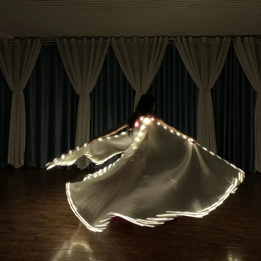 Ruoru-alas luminosas Led para danza del vientre, accesorios de espectáculo, danza fluorescente, luz amarilla, alas divididas, danza del vientre para adultos, alas Isis, Carnaval