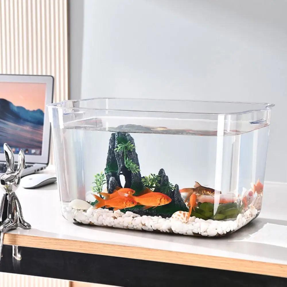 Pecera de plástico transparente a prueba de explosiones, recipiente para peces dorados de escritorio, anticaída, de PET, pequeño tanque de agua ecológico