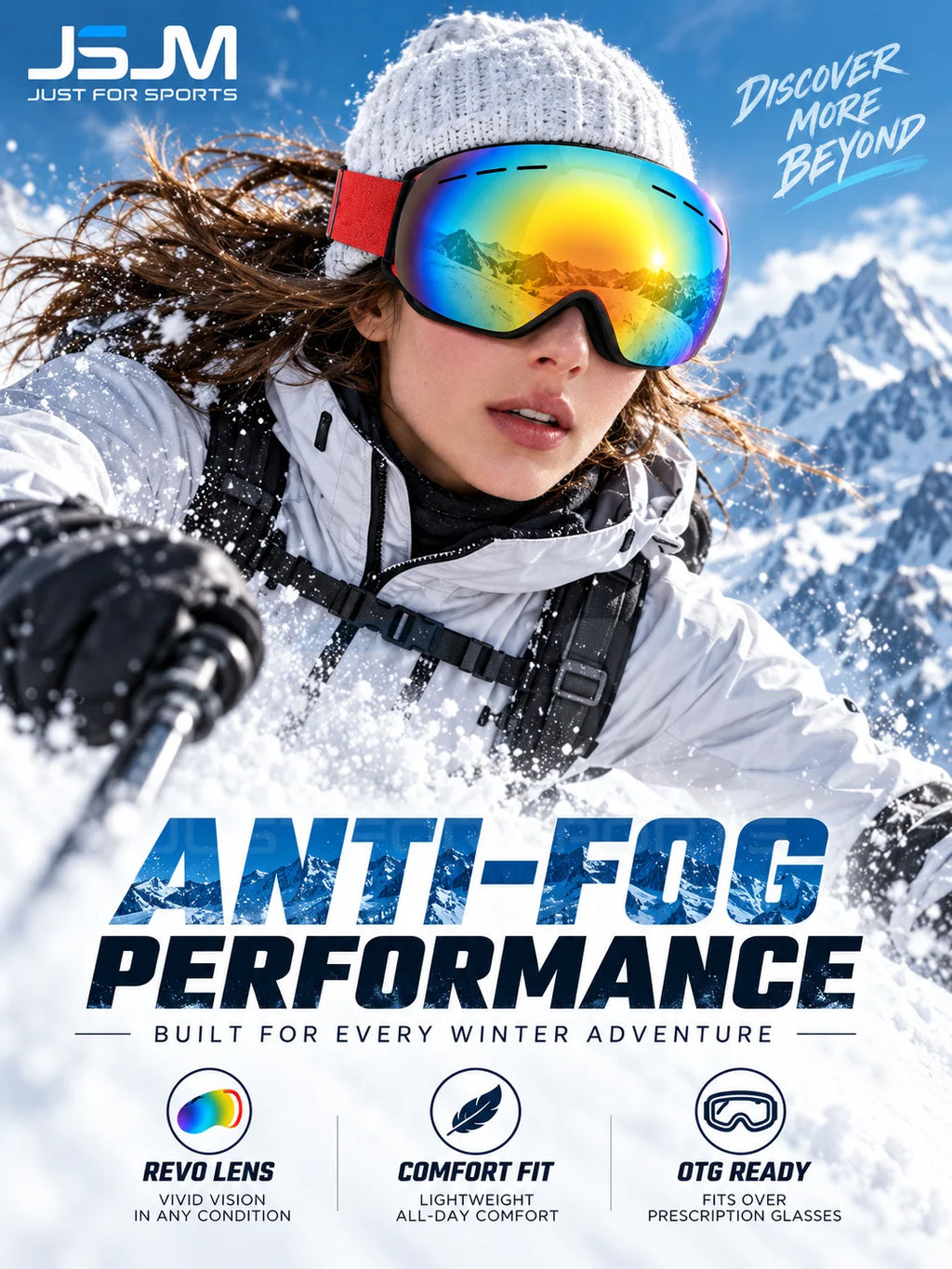 Gafas de esquí profesionales para adultos JSJM, con protección UV400, tratamiento antiniebla, lentes REVO de doble capa, gafas para snowboard con amplio campo de visión, para hombres y mujeres, ideales como regalo de Navid