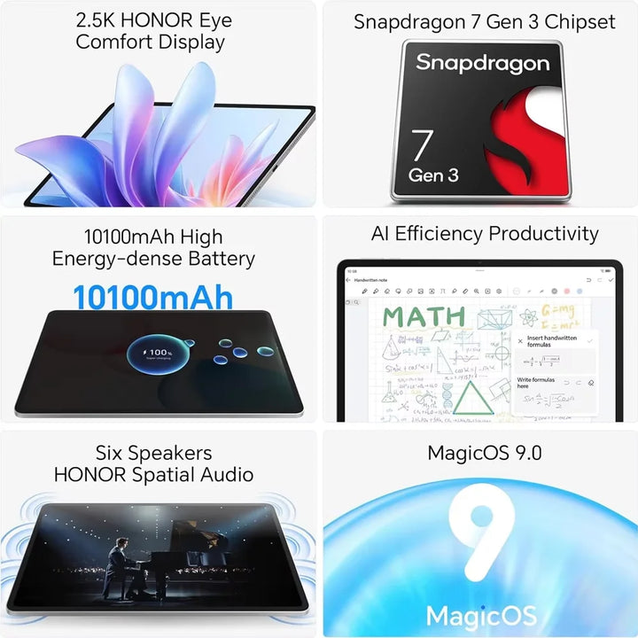 Tablet HONOR Pad 10, Versión EU, Pantalla de 12.1 Pulgadas 120Hz 2.5K, Batería de 10100mAh, Qualcomm Snapdragon 7 Gen 3, Cámara de 8MP