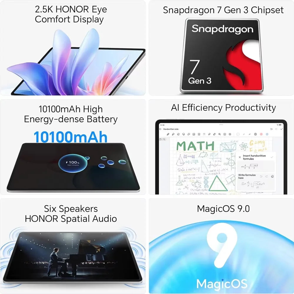 Tablet HONOR Pad 10, Versión EU, Pantalla de 12.1 Pulgadas 120Hz 2.5K, Batería de 10100mAh, Qualcomm Snapdragon 7 Gen 3, Cámara de 8MP