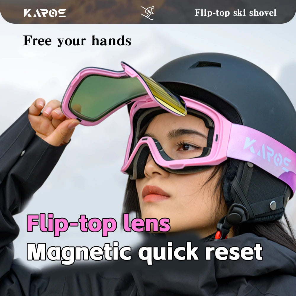 Nuevas gafas de esquí con tapa abatible, doble capa, antiniebla, lente cilíndrica grande, protección UV, gafas para deportes de invierno, Snowboard, motos de nieve