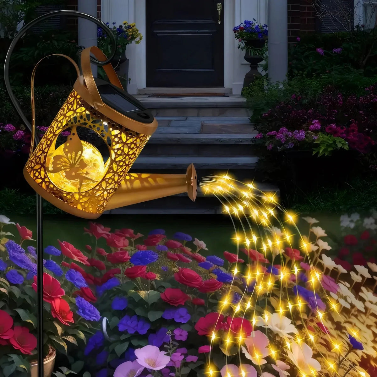 Lámpara colgante solar de metal vintage para exteriores, luz cálida impermeable, luces de ángel y hadas para decoración de jardín de villa