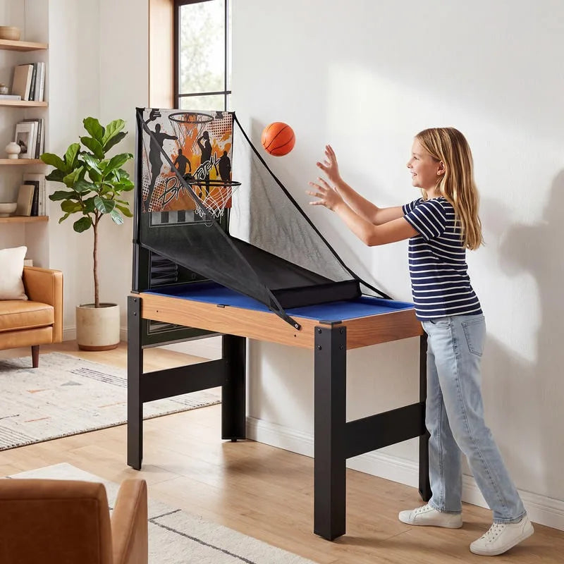 Juego de mesa combinado 14 en 1 de colores naturales con hockey, billar, tenis de mesa, bowling, baloncesto, futbolín, envío desde almacén local