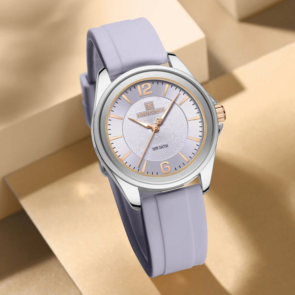 Reloj para mujer Naviforce 5068 elegante, de cuarzo, resistente al agua, con correa de silicona, ideal como regalo para damas