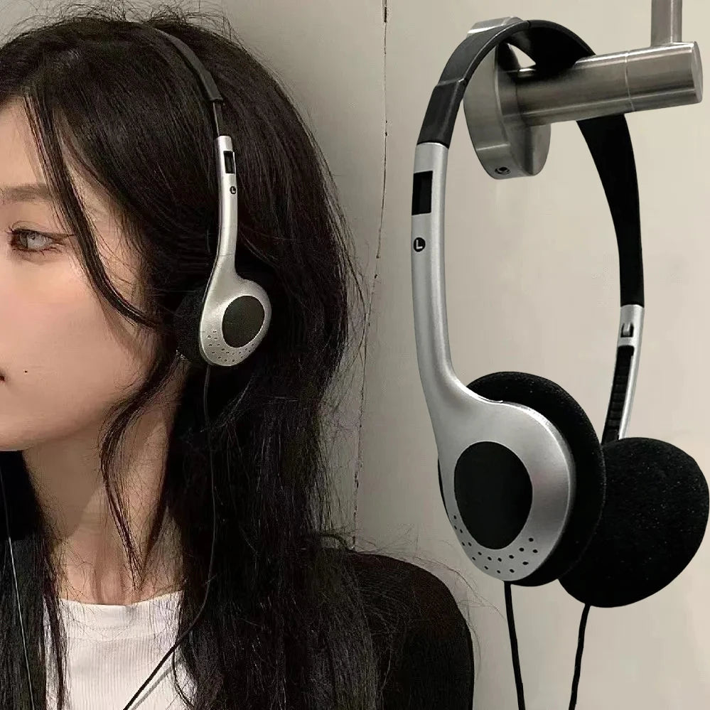 Auriculares portátiles con personalidad, diadema retro, estilo de moda en color negro, auriculares supraaurales, audífonos con cable de 3.5 mm, accesorios para fotografía