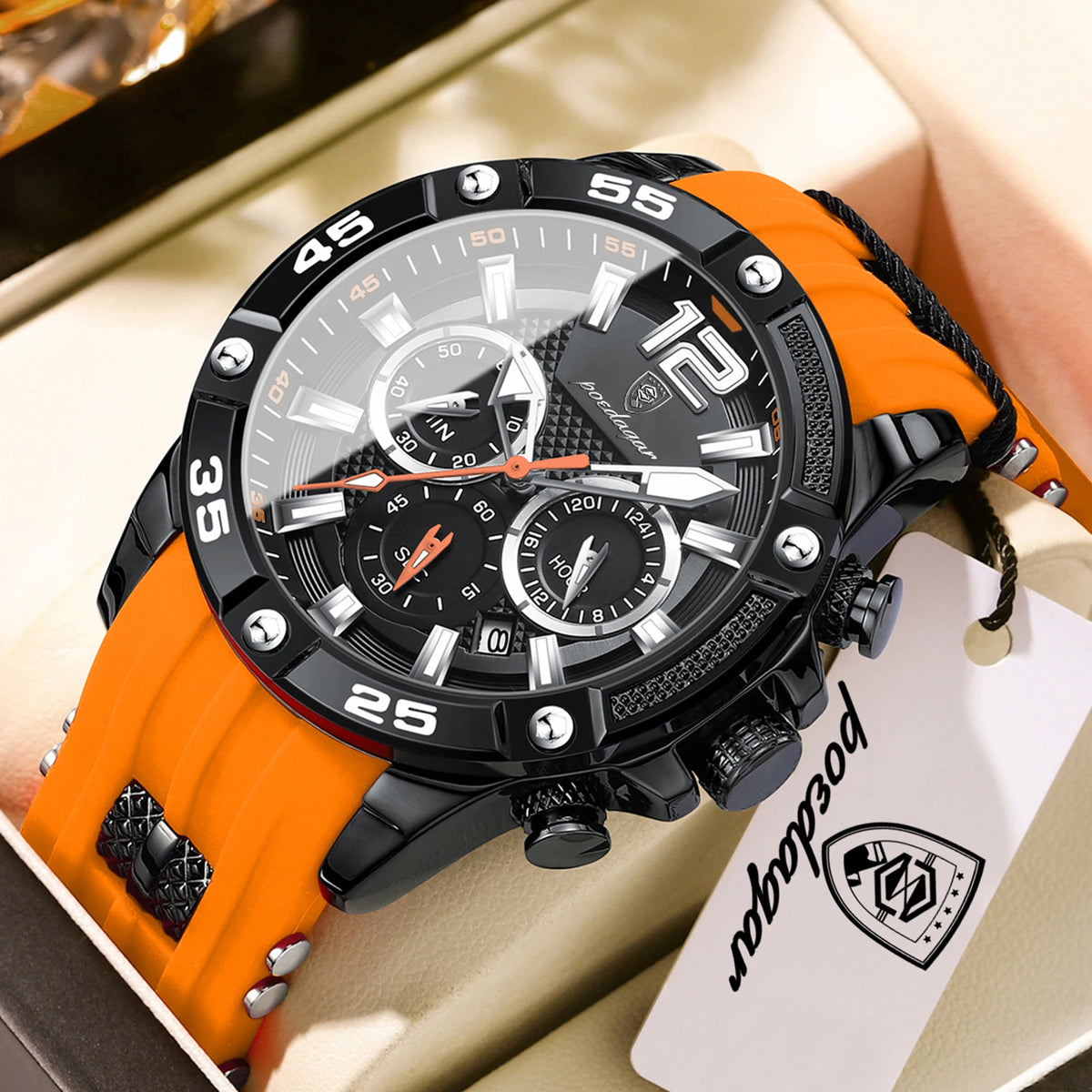 Reloj de pulsera para hombre POEDAGAR, estilo juvenil y moderno, cronógrafo, con fecha, esfera grande, de cuarzo, resistente al agua, luminoso, estilo militar
