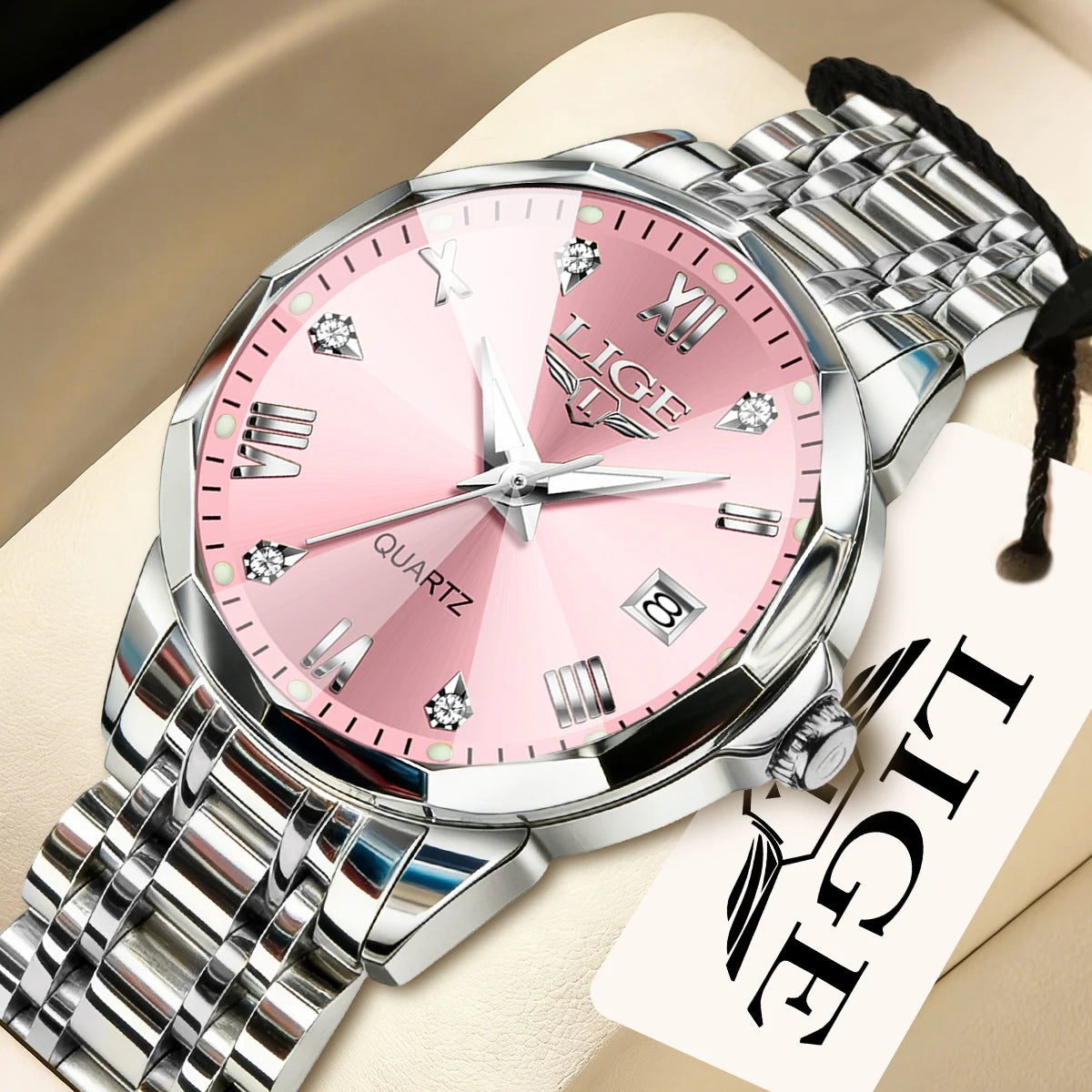 Reloj de moda para mujer LIGE, impermeable, luminoso, con calendario de día y semana, regalo para mujer, reloj de cuarzo de acero inoxidable de alta calidad