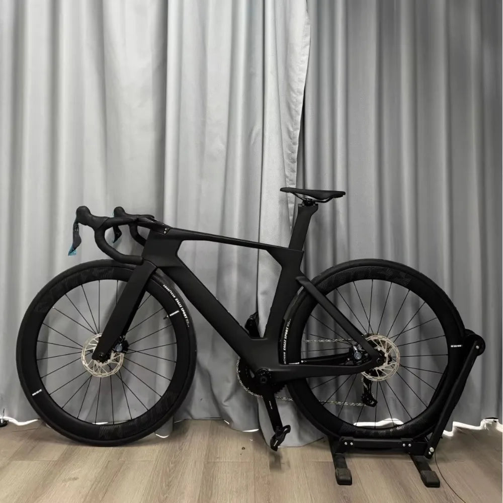 Bicicleta de carretera TT Racing de fibra de carbono, eléctrica, con cambios variables, frenos de doble disco y cuadro rígido