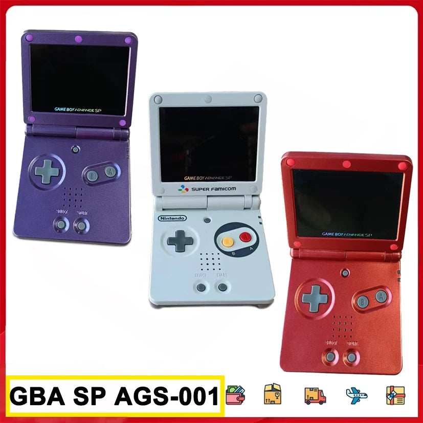 Gameboy Advance SP AGS-001 Consola de juegos GBA SP reacondicionada con nueva pantalla IPS Nueva carcasa y nivel de brillo ajustable