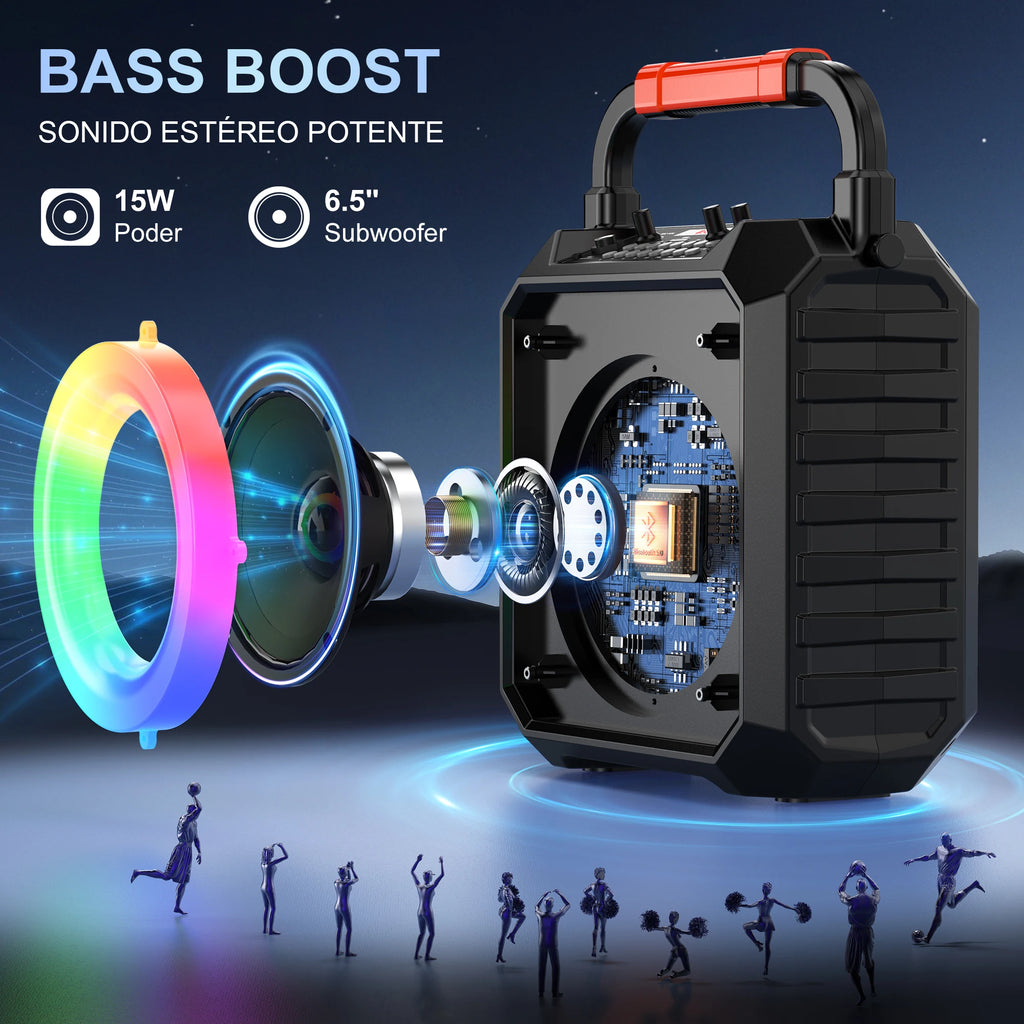 Altavoz Bluetooth inalámbrico, máquina de karaoke con 2 micrófonos, sistema de karaoke para el hogar T17-T con luz de fiesta LED
