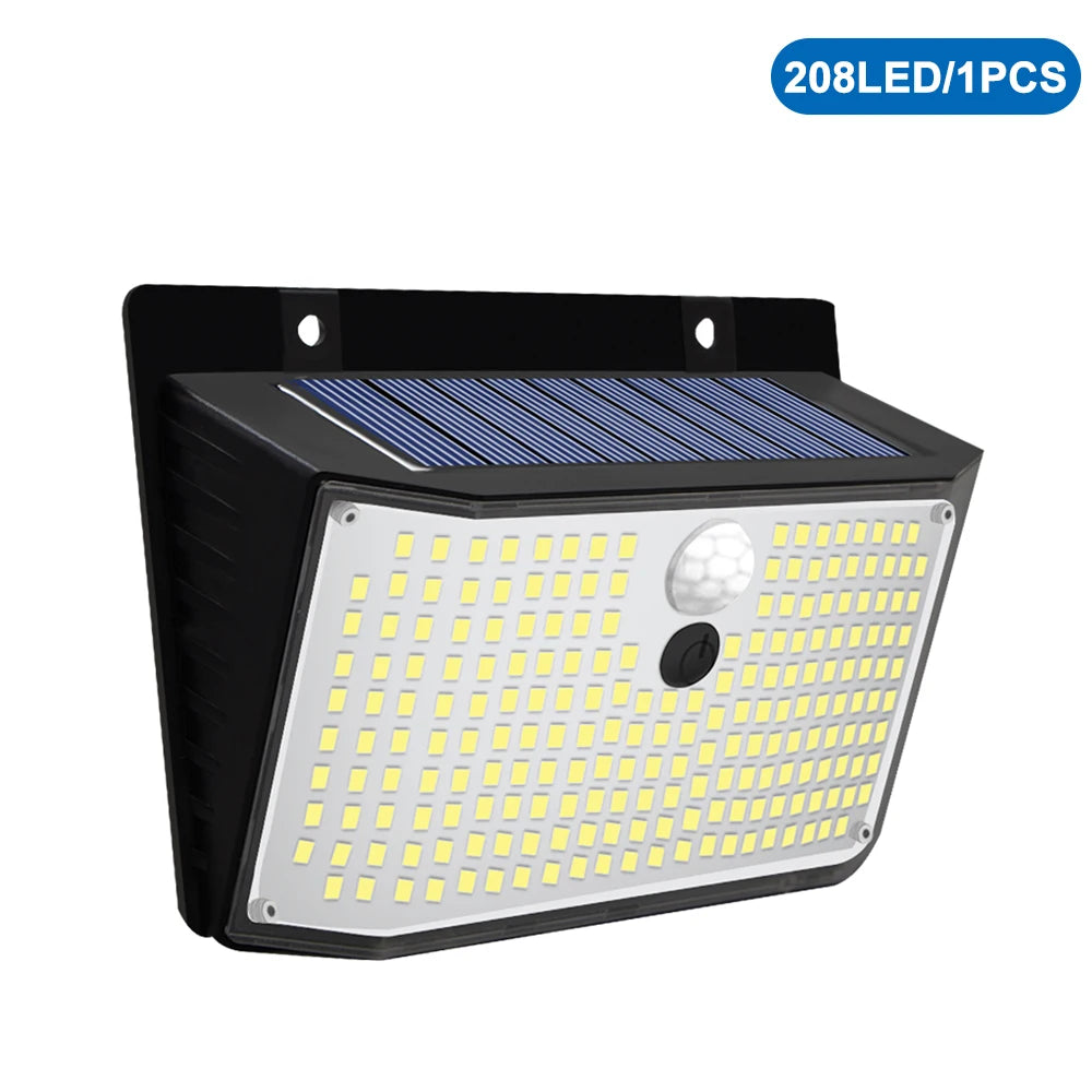 Luz solar para exteriores 468/208/138 LED, luz solar de seguridad para exteriores, lámpara de pared LED solar impermeable para jardín, patio y valla.