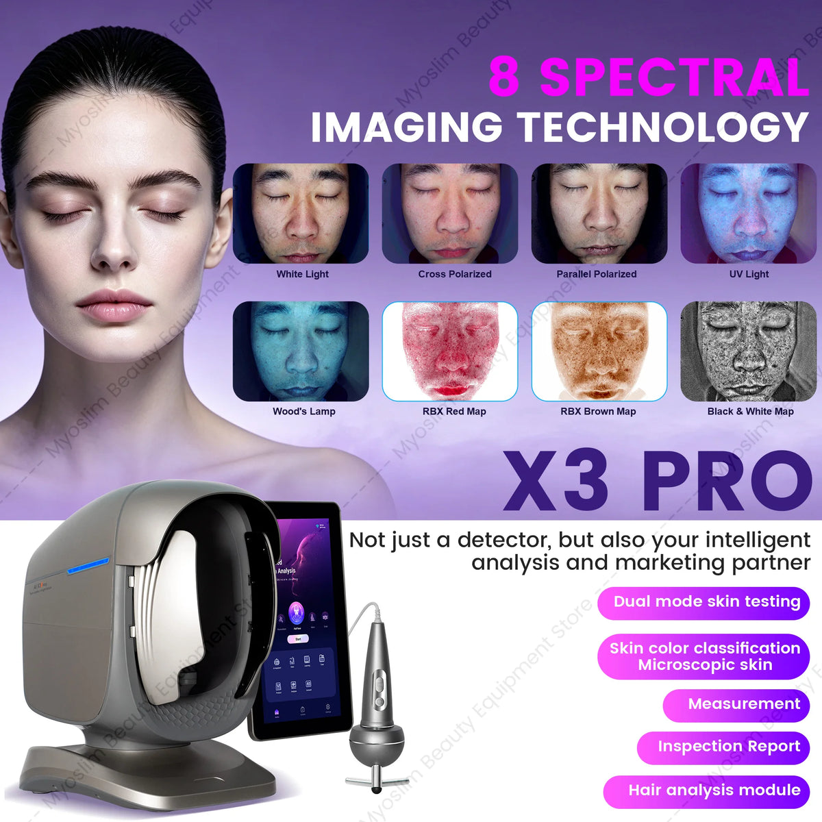 Analizador de Piel X3 Pro, Dispositivo de Cámara para Análisis Facial, Máquina de Diagnóstico de Piel