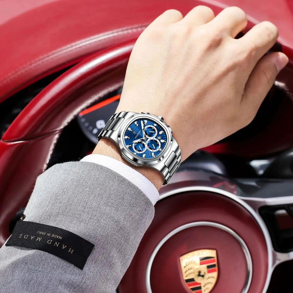 POEDAGAR Reloj de Pulsera de Negocios para Hombre, Fecha, Cronógrafo, Impermeable, Luminoso, Reloj de Lujo para Hombre, Relojes de Cuarzo de Acero Inoxidable para Hombre