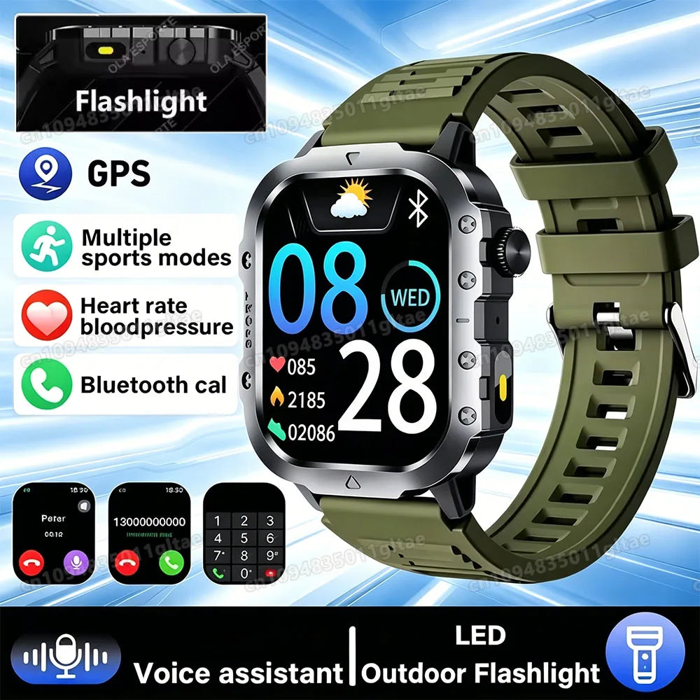 2026 New Military-grade Smart Watch Men GPS Flashlight 3ATM Waterproof Watch Bluetooth Call 100+Sport Outdoor Smartwatch Pk Ht30