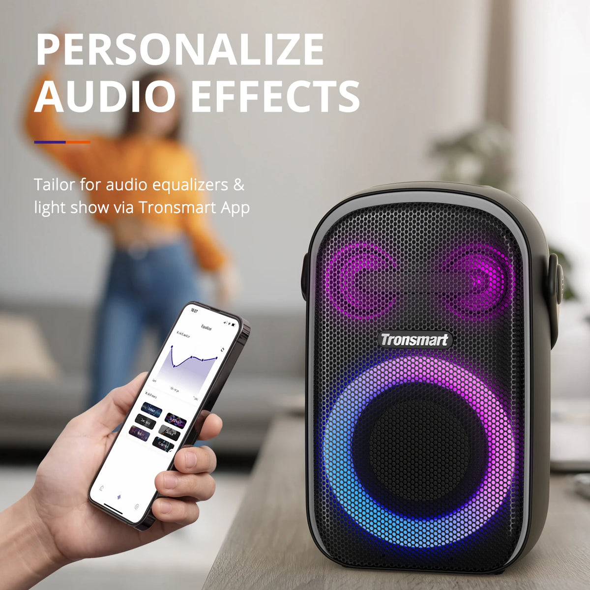 Altavoz Bluetooth Tronsmart Halo 110 con micrófono, sistema de sonido de 3 vías, modos de audio duales, control por aplicación, para fiestas