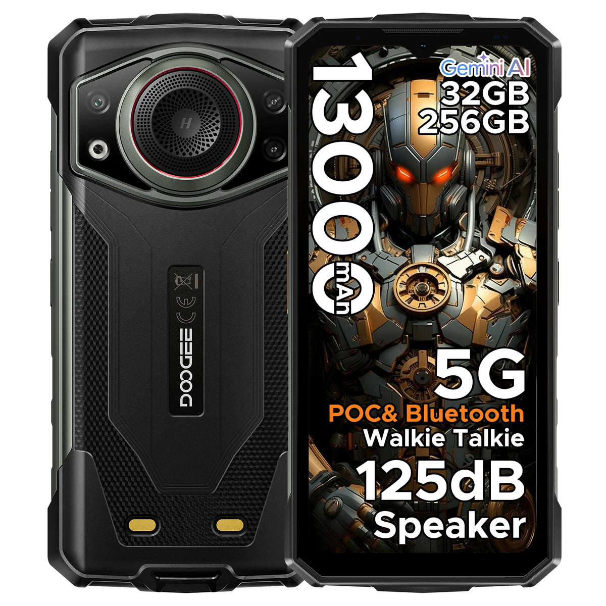 DOOGEE Fire 7 Ultra 5G Teléfono robusto POC Walkie Talkie Teléfono móvil Batería de 13000mAh 32GB RAM (8+24) 256GB ROM Dimensity 6300 NFC