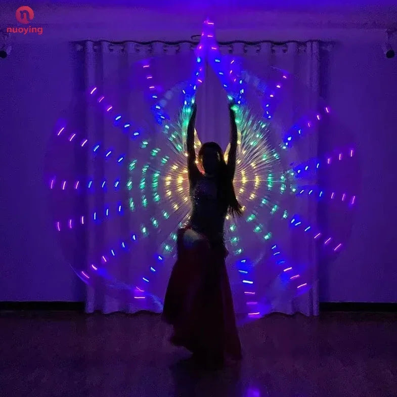 Capa con alas de mariposa y ángel que se iluminan con luces de colores, disfraz de Isis con luces LED para mujeres, capa luminosa para fiestas de Halloween, Navidad y espectáculos.