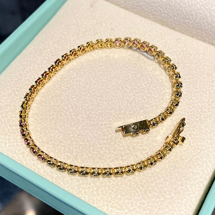 Aazuo-Joyería de lujo para mujer, pulsera clásica de oro amarillo de 18K con zafiros naturales, elegante y moderna, para fiesta de compromiso