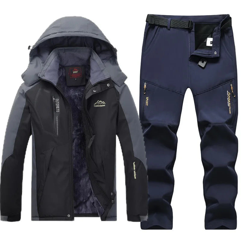 Traje de esquí de lana gruesa y cálida para hombre, impermeable, a prueba de viento, conjunto de chaqueta y pantalones para snowboard, traje de esquí para nieve de invierno al aire libre