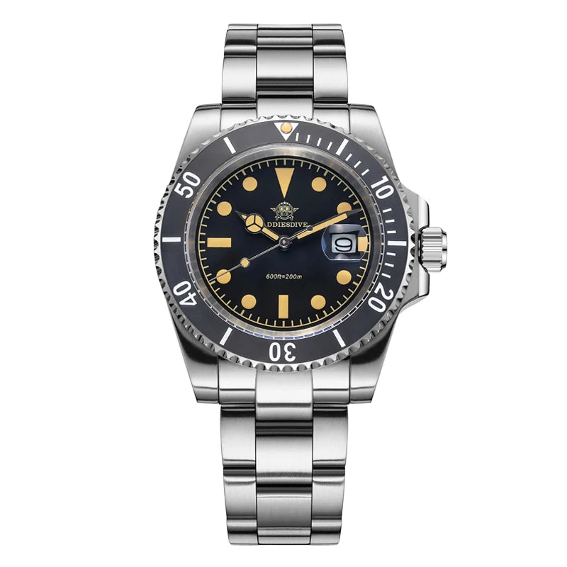 Reloj de cuarzo para hombre ADDIESDIVE de 41 mm, cristal mineral, resistencia al agua de 200 m, manecillas/marcadores luminosos, movimiento japonés, estilo ejecutivo